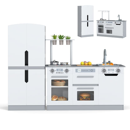 Wooden 2 Piece Kids Kitchen Playset with Fridge and Running Water