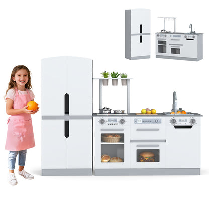 Wooden 2 Piece Kids Kitchen Playset with Fridge and Running Water