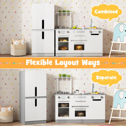 Wooden 2 Piece Kids Kitchen Playset with Fridge and Running Water