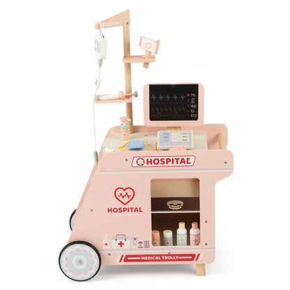 Wooden Doctor Playset for Kids Pretend Play Doctor Kit with Cart Gift for Toddlers Boys Girls Aged 3+