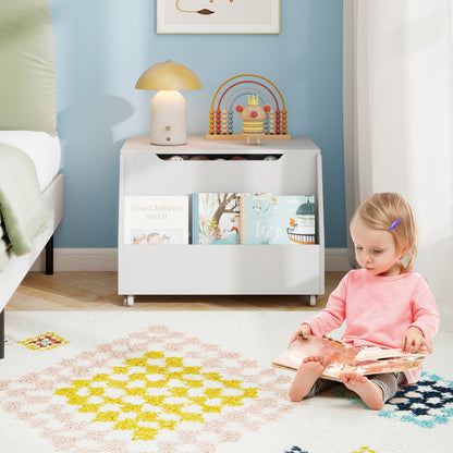 Wooden Mobile Toy Storage Organizer with Bookshelf and Lockable Wheels