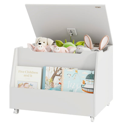Wooden Mobile Toy Storage Organizer with Bookshelf and Lockable Wheels