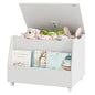 Wooden Mobile Toy Storage Organizer with Bookshelf and Lockable Wheels