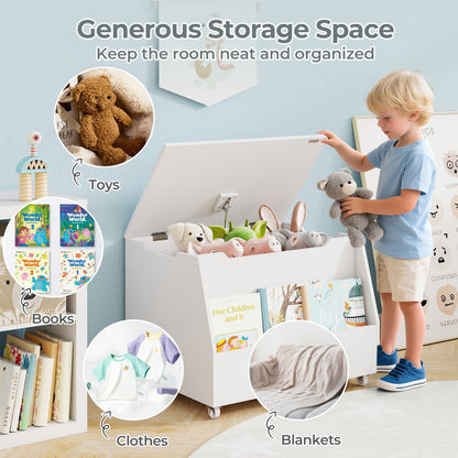 Wooden Mobile Toy Storage Organizer with Bookshelf and Lockable Wheels