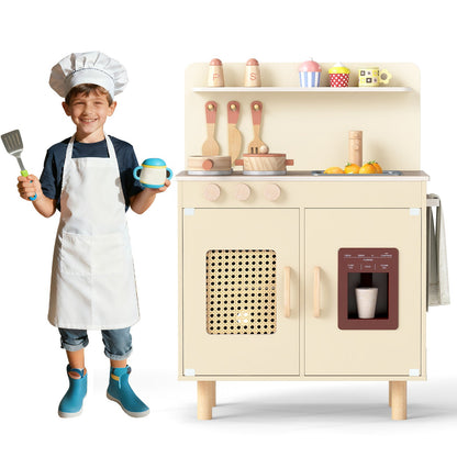 Wooden Pretend Kitchen Playset with Realistic Ice Maker