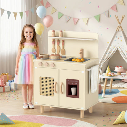 Wooden Pretend Kitchen Playset with Realistic Ice Maker
