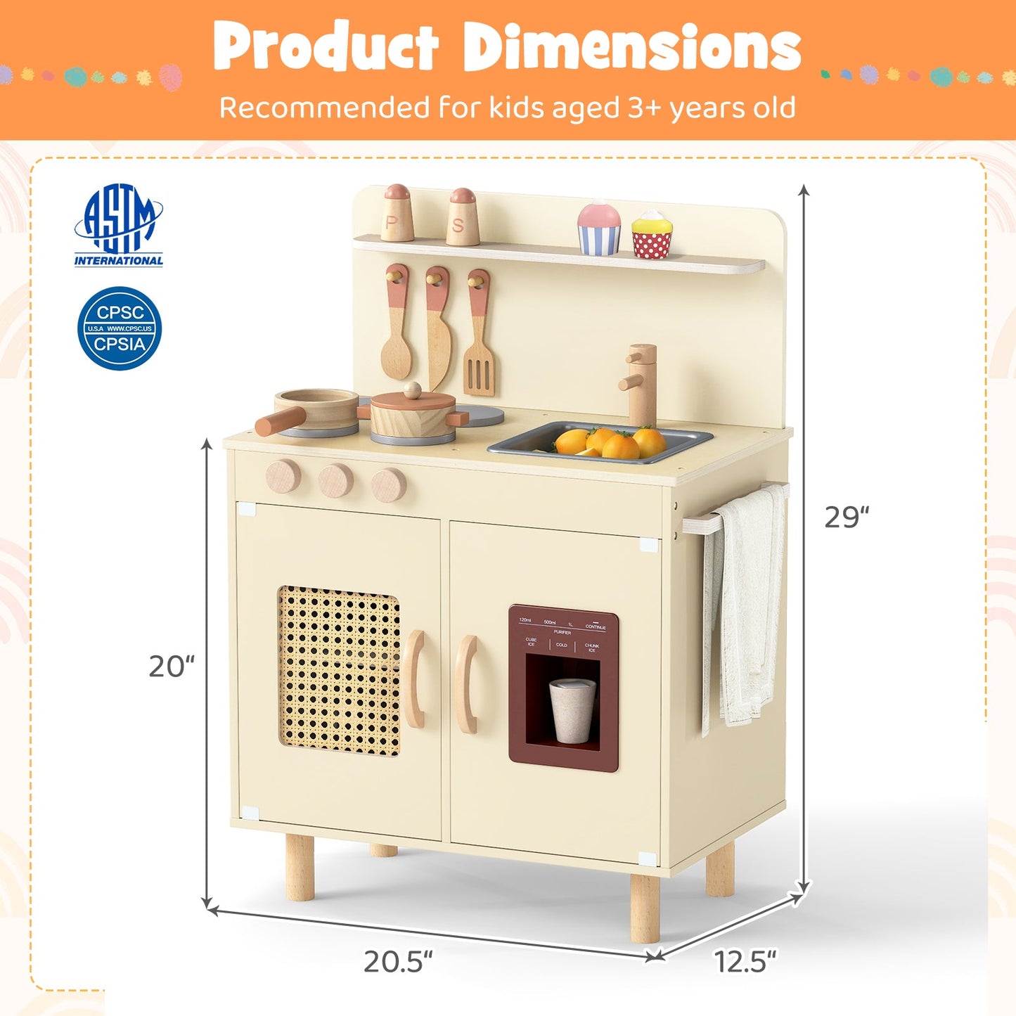 Wooden Pretend Kitchen Playset with Realistic Ice Maker