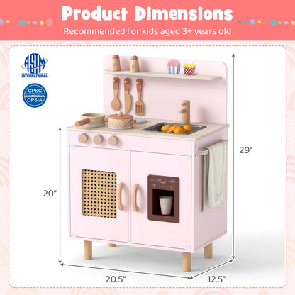 Wooden Pretend Kitchen Playset with Realistic Ice Maker