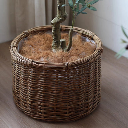 Rustic Round Wicker Planter with Liner