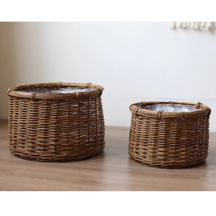 Rustic Round Wicker Planter with Liner