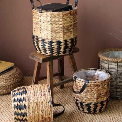 Two-Tone Basket Planter with Leather Handles