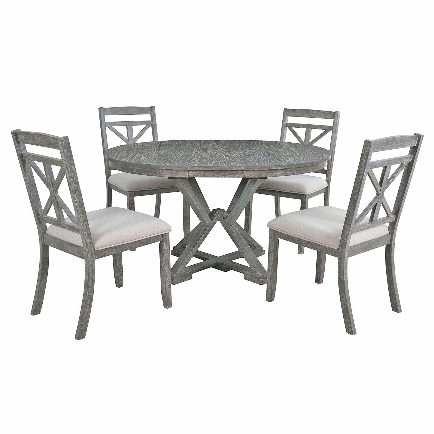 Dining Set With Extendable Round Table And 4 Upholstered Chairs