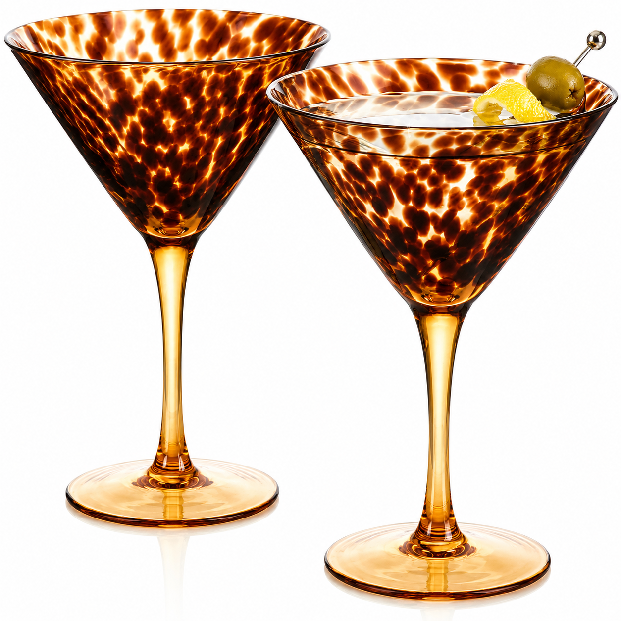 Tortoise Leopard Print Martini 9oz - Set of 2, 7.1" Spotted Borosilicate Cocktail