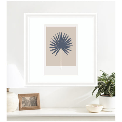 Muted Tan and Blue Colorblock Botanical Palm by The Creative Bunch Studio Framed Wall Art Print
