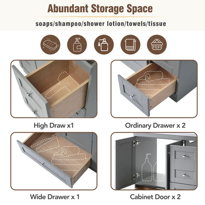 Shaker Free Standing Bathroom Vanity Cabinet & Sink, Soft Close Drawers, Soft Close Doors