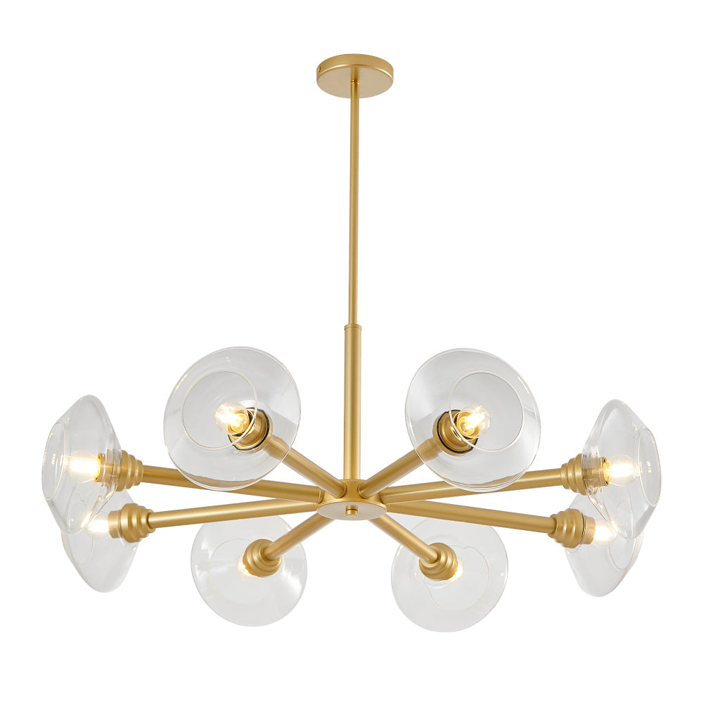 Gold Sputnik Chandelier | Mid-Century Modern Pendant Light with Clear Glass Shades for Dining Room, Living Room & Kitchen