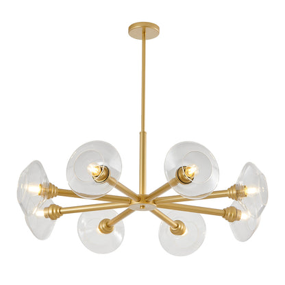 Gold Sputnik Chandelier | Mid-Century Modern Pendant Light with Clear Glass Shades for Dining Room, Living Room & Kitchen