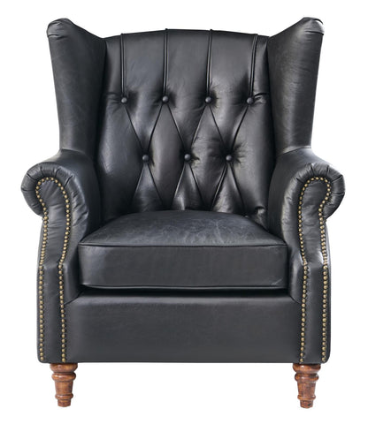 Tufted English Rolled Arm Wing Chair - Top Grain Leather