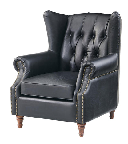 Tufted English Rolled Arm Wing Chair - Top Grain Leather