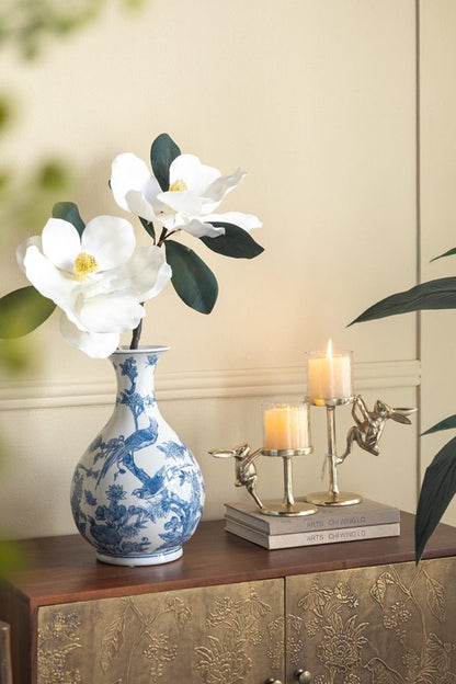 7x4x7.5' Gold Rabbit Pillar Candle Holder with Clear Glass Hurricane Shade