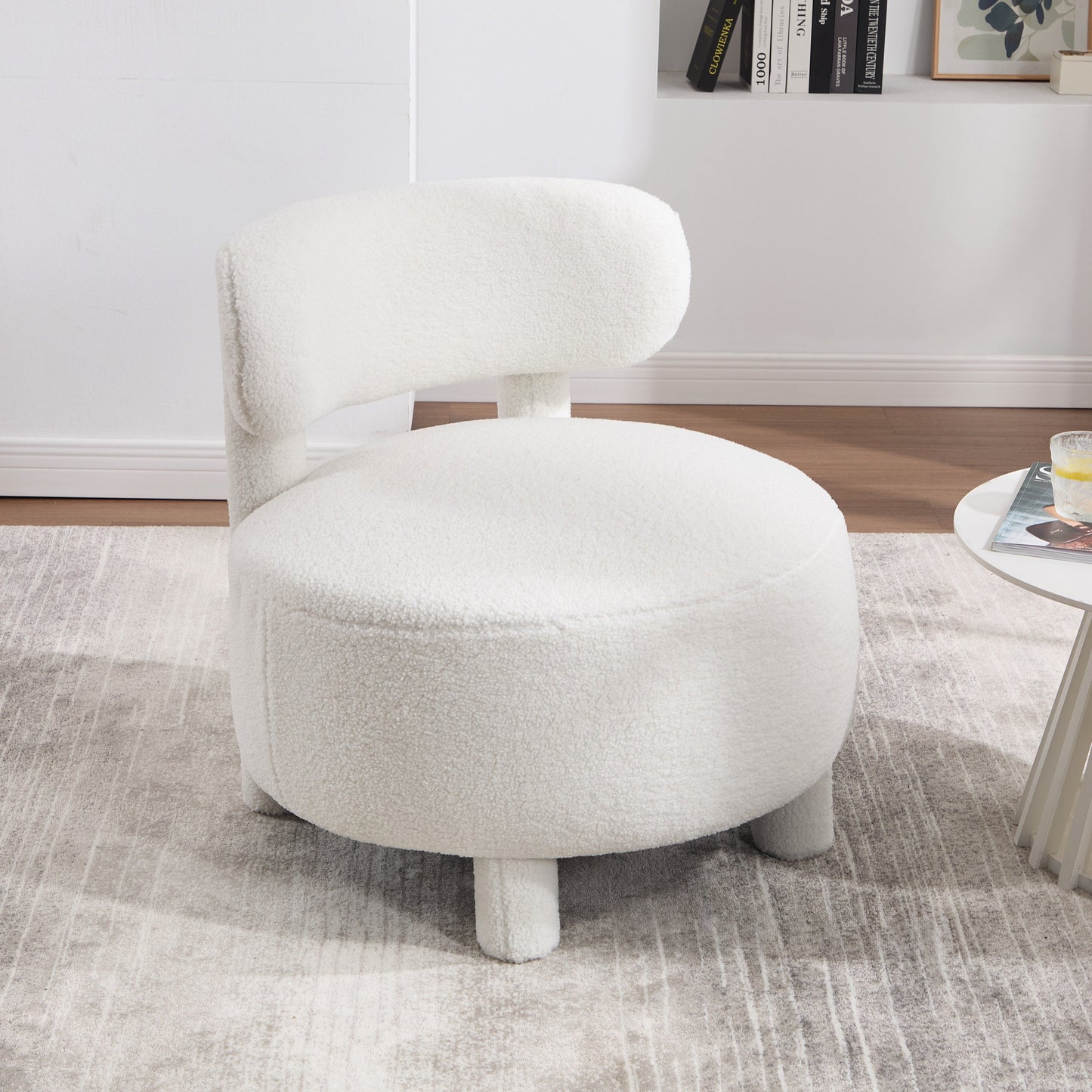 Teddy Fabric Armless Accent Chair with Curved Backrest