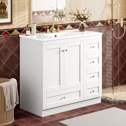 Shaker Free Standing Bathroom Vanity Cabinet & Sink, Soft Close Drawers, Soft Close Doors