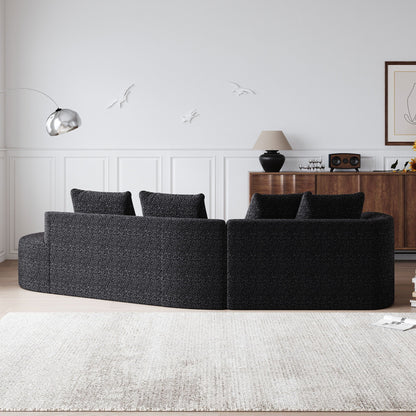 Upholstered Oversized Sectional Sofa, 4 Seater Extra Deep & Wide Curved Cloud Couch With 4 Throw Pillows For Living Room - Black