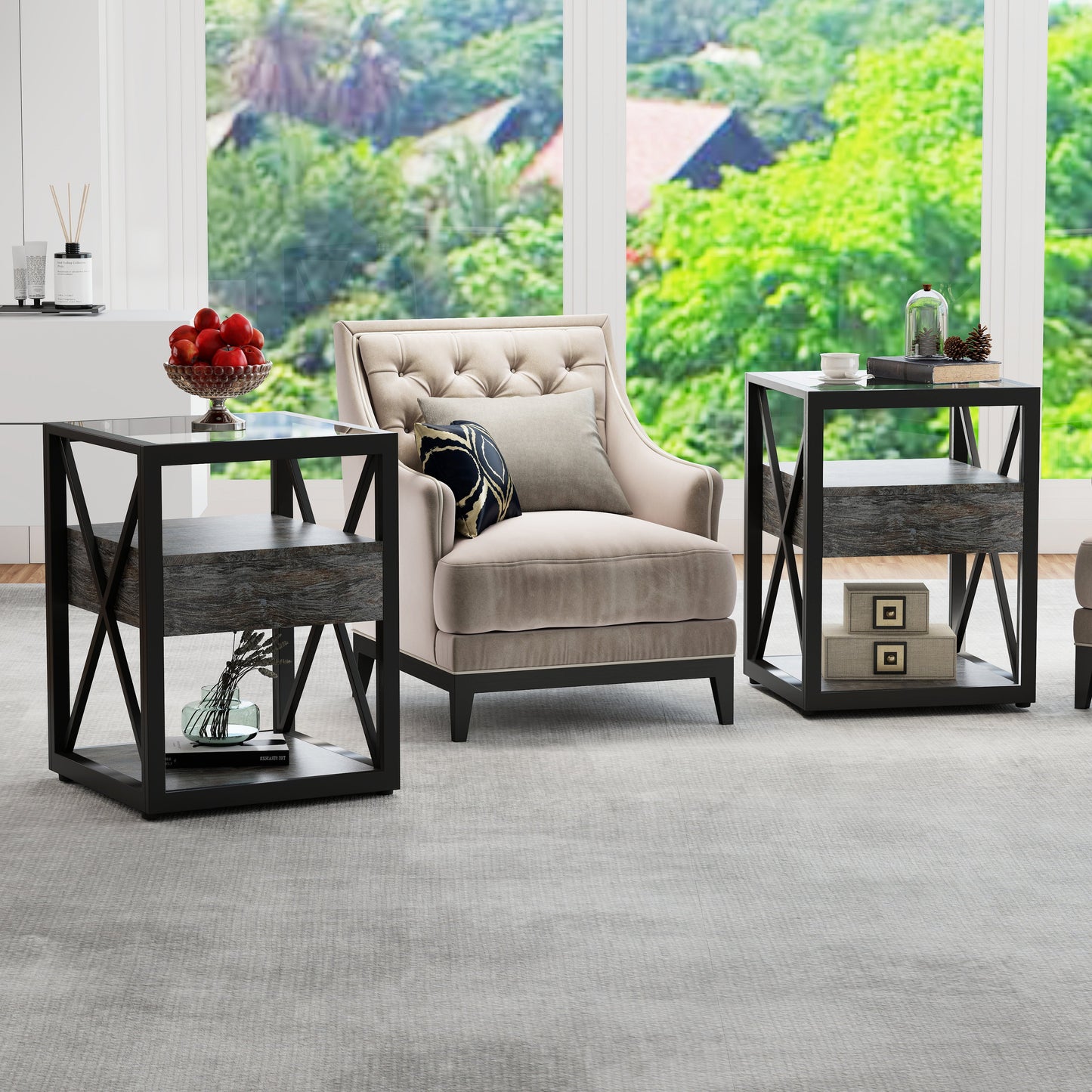 Set of 2 Modern End Table with Drawer
