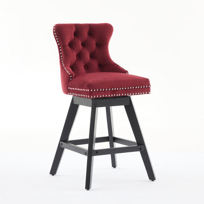 Swivel Velvet Barstools with Button Tufted Decoration - Set of 2 (Wine Red)