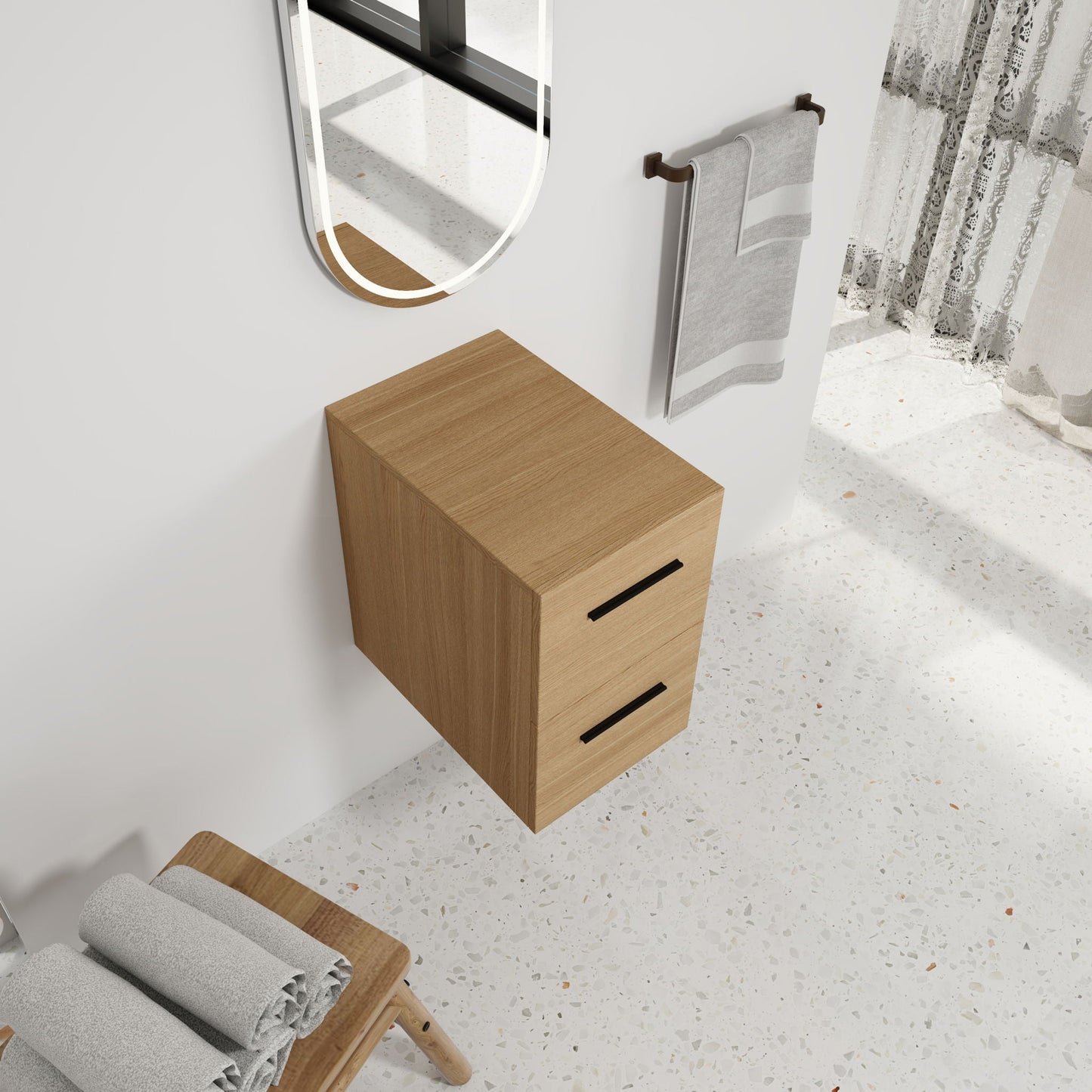 Floating Bathroom Vanity Drawer Base, Wall Mounted Storage With 2 Drawers - Light Oak
