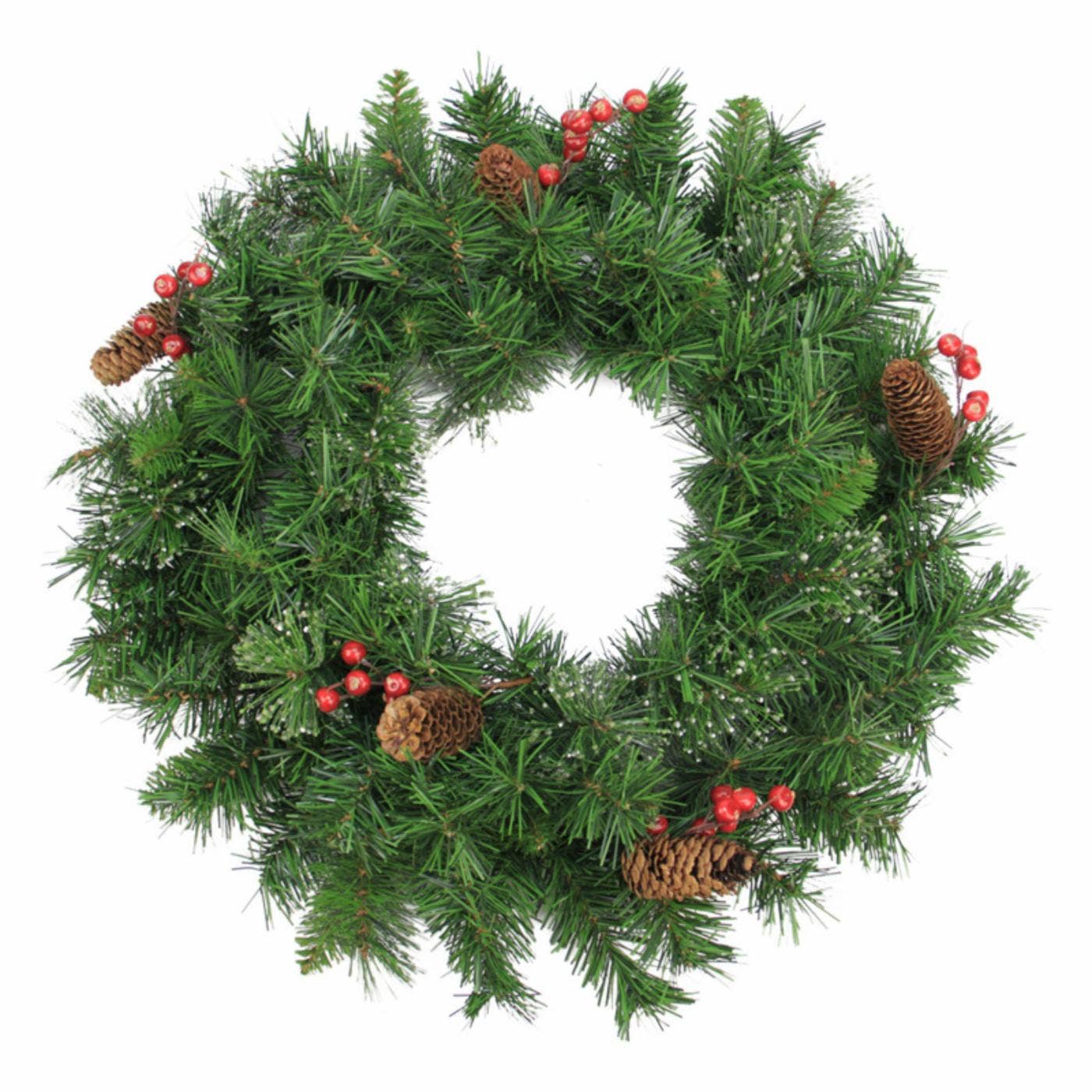 24 inch Wreath w/ Berries & Pine Cones
