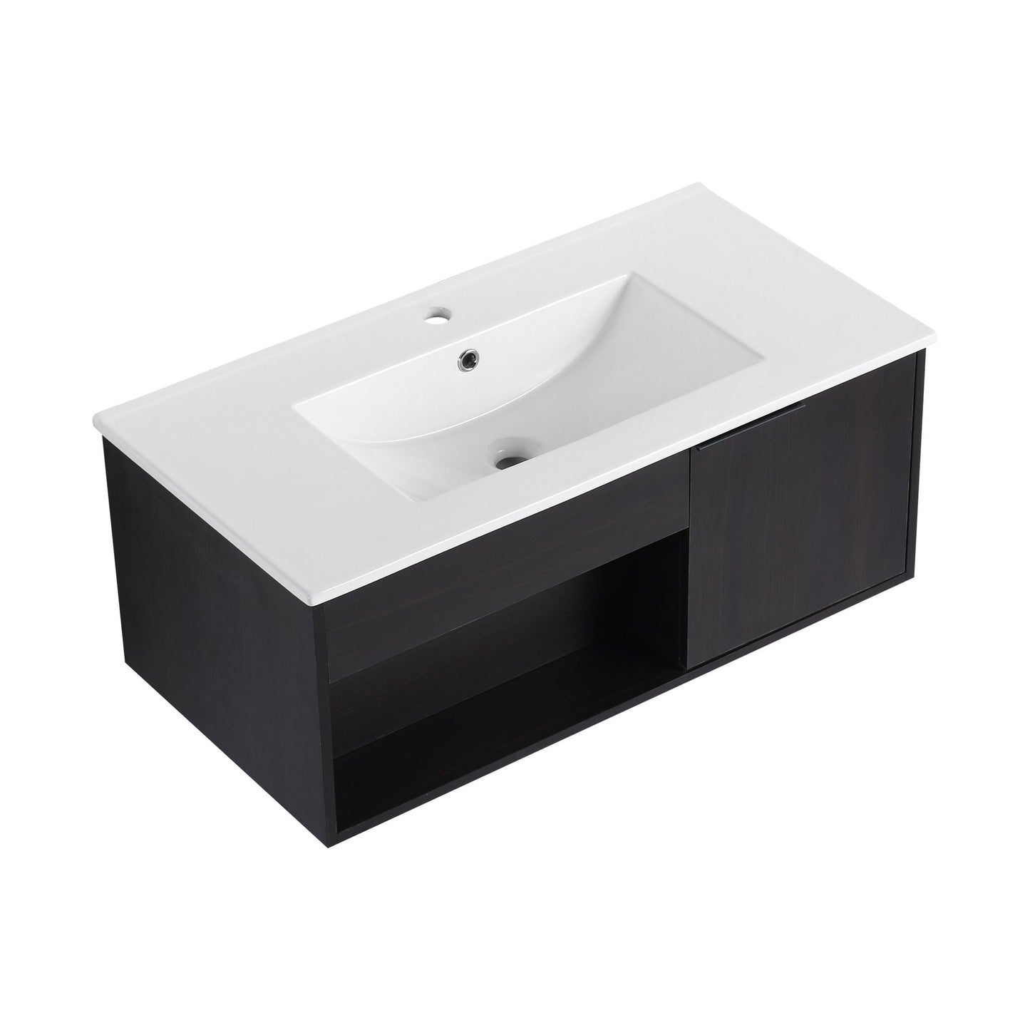 Wall Mounted Floating Bathroom Vanity With Open Shelf & Soft Close Door