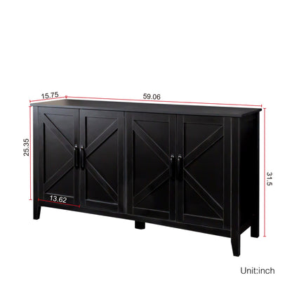 Cabinet With 4 Doors and 4 Open Shelves Freestanding Sideboard