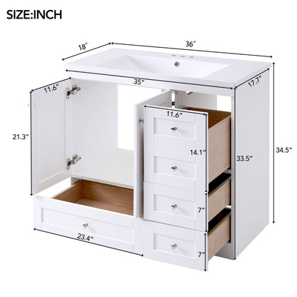 Shaker Free Standing Bathroom Vanity Cabinet & Sink, Soft Close Drawers, Soft Close Doors