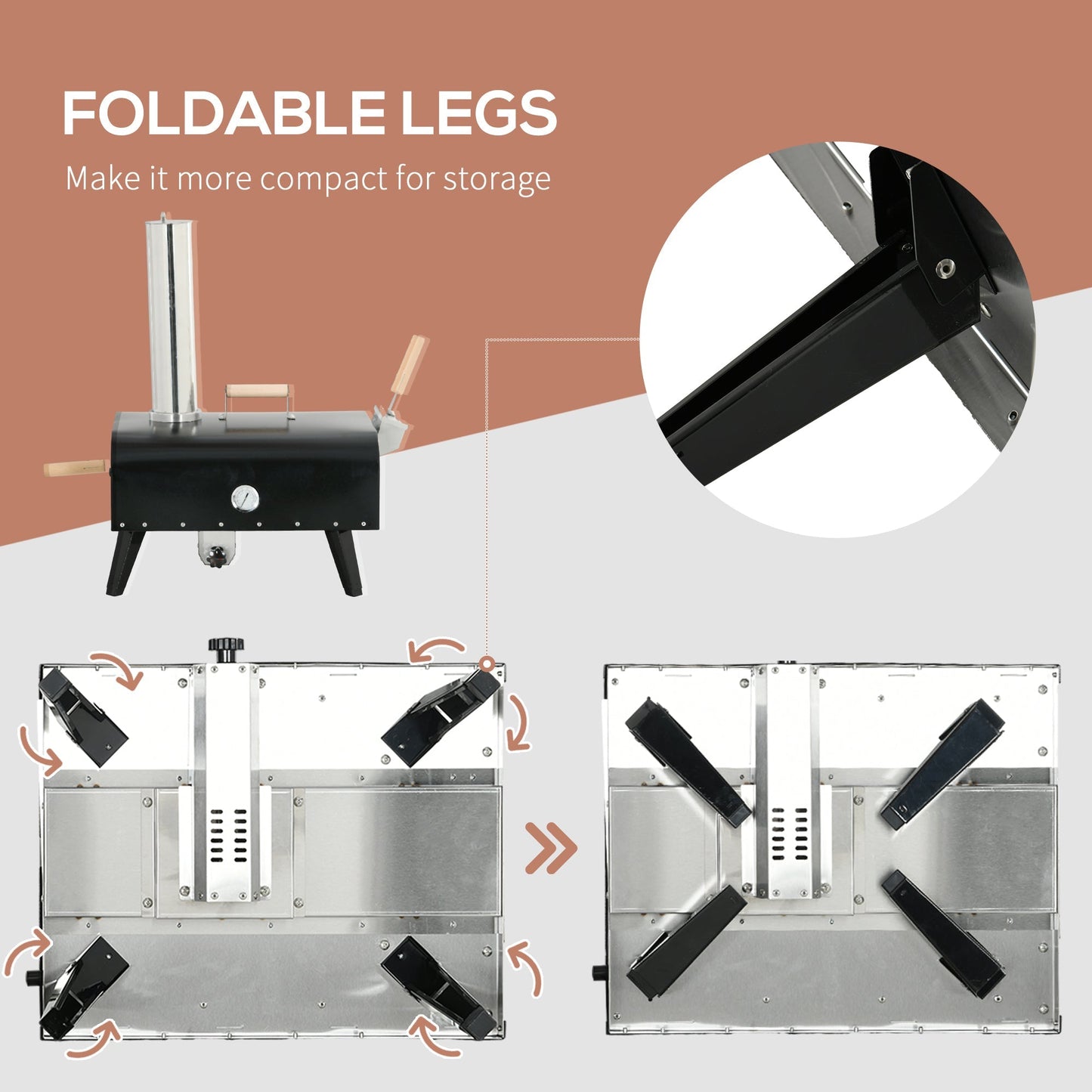 Outsunny Outdoor Pizza Oven with 12" Rotating Stone and Foldable Legs