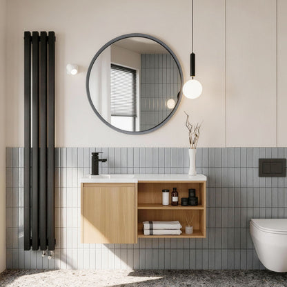 L-Shaped Wall Mounte Floating Bathroom Vanity With Integrated Sink