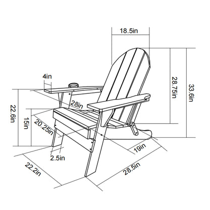 HDPE Folding Adirondack Chair with Dual Cup Holder - Gray