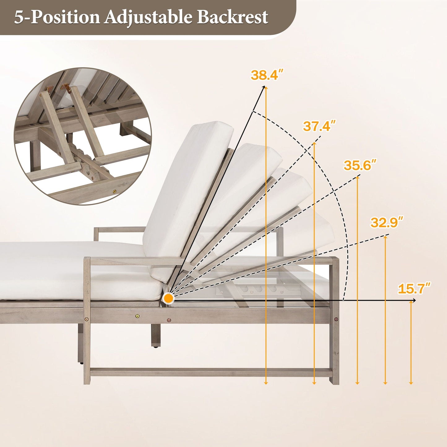Outdoor Double Lounge Chair With 5 Position Adjustable Backrest