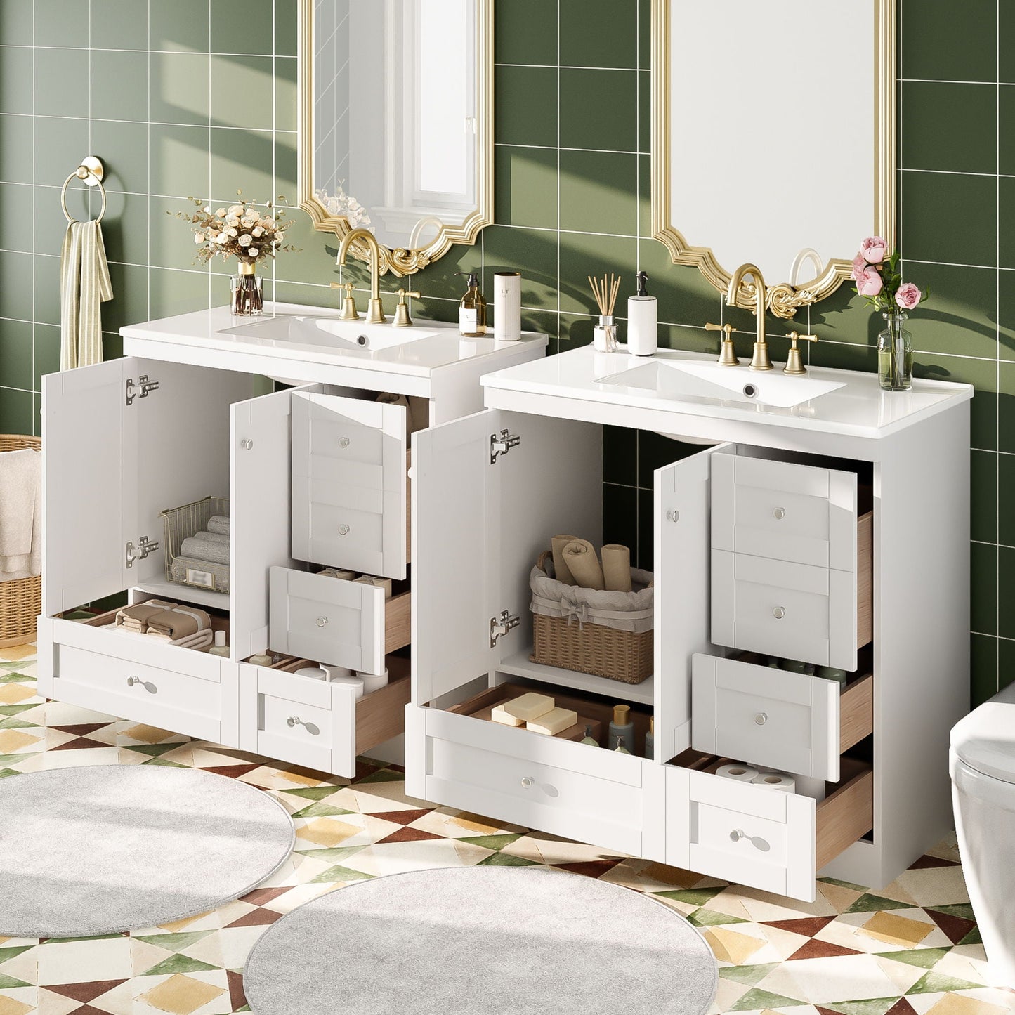 Shaker Free Standing Bathroom Vanity Cabinet & Sink, Soft Close Drawers, Soft Close Doors