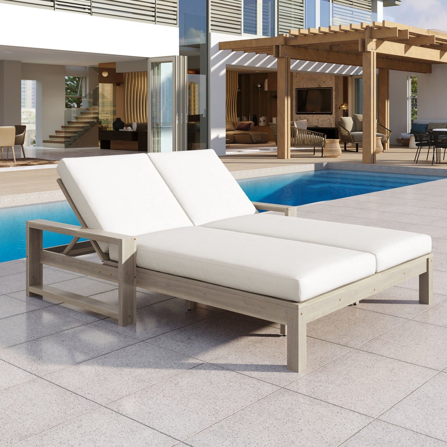 Outdoor Double Lounge Chair With 5 Position Adjustable Backrest