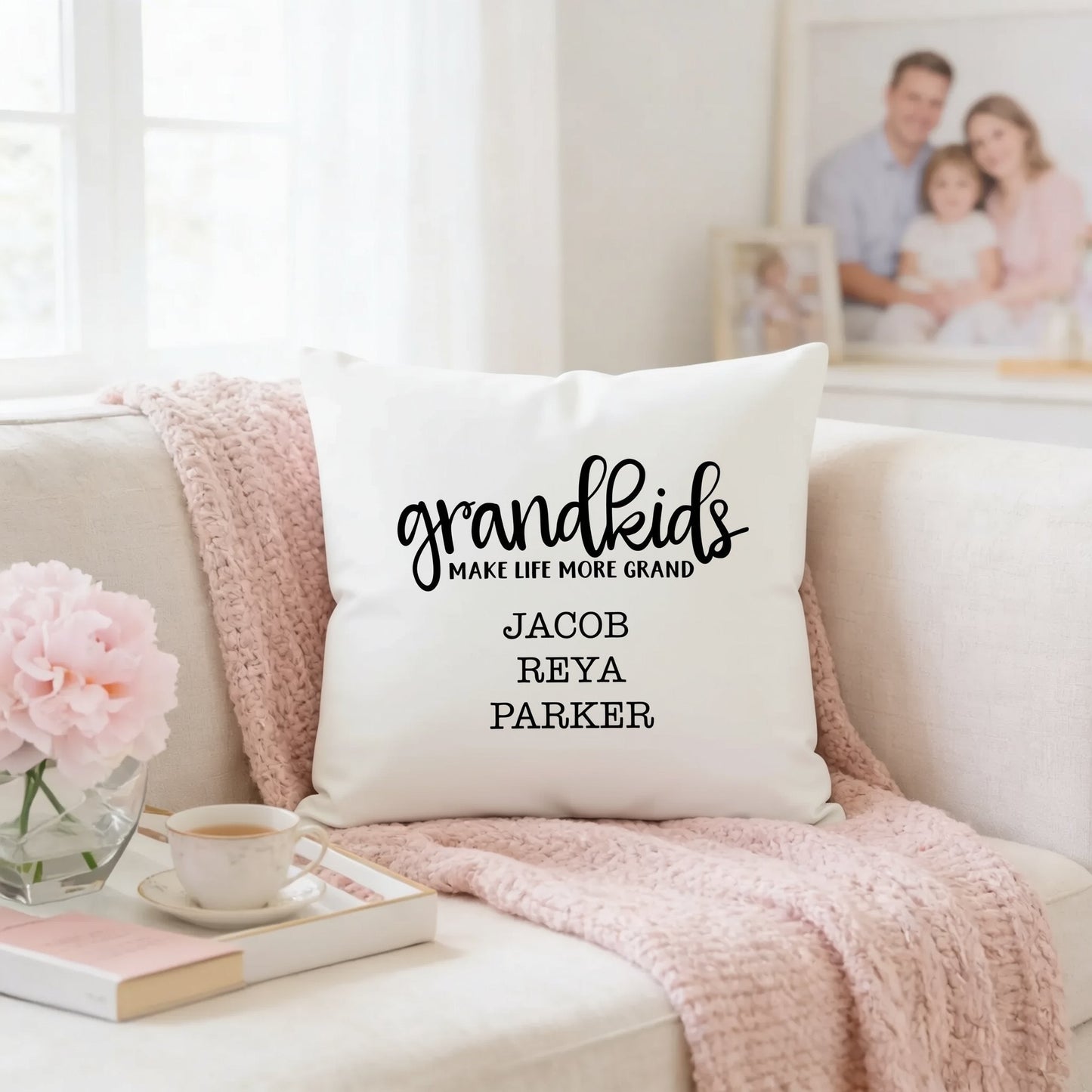 Personalized Pillow Cover - Grandkids Make Life Grand - Christmas Gift for Grandma - Throw Pillow Personalized with Grandchildrens Names