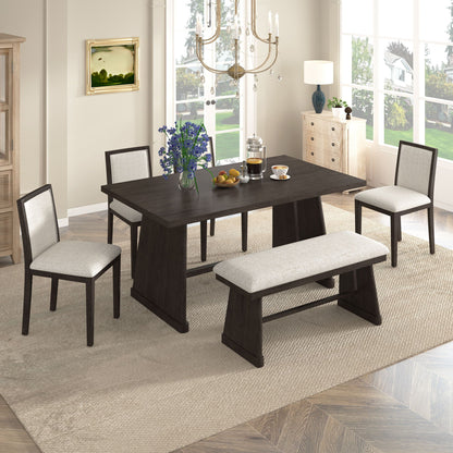 Dining Set With Rectangular Table, 4 Upholstered Chairs & 1 Padded Bench