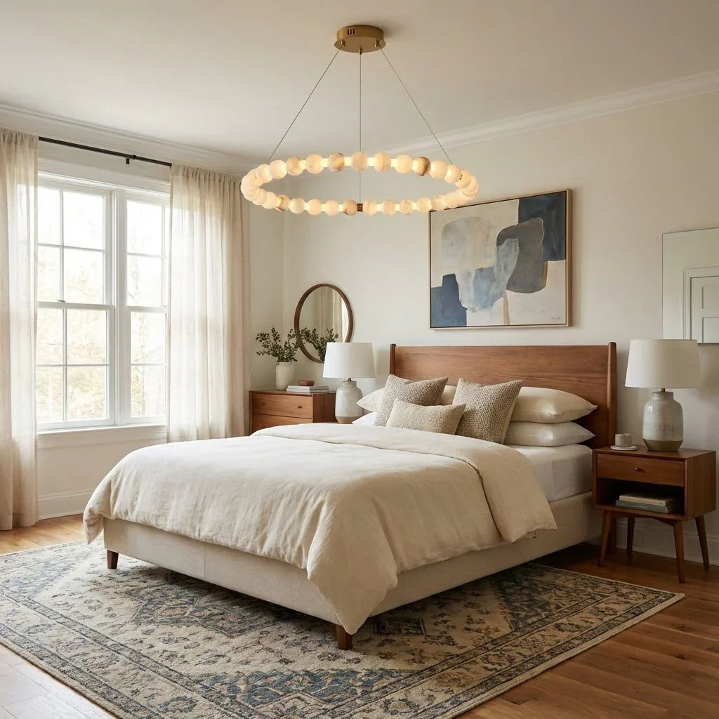 Alabaster Beaded Ring Chandelier