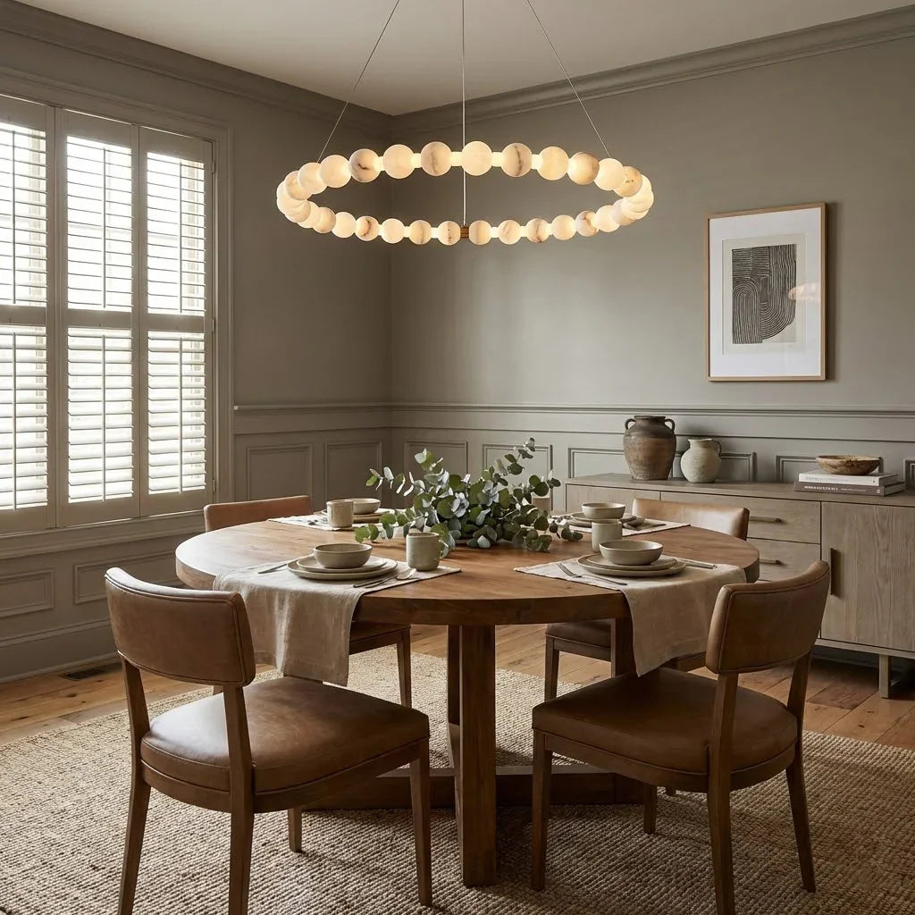 Alabaster Beaded Ring Chandelier