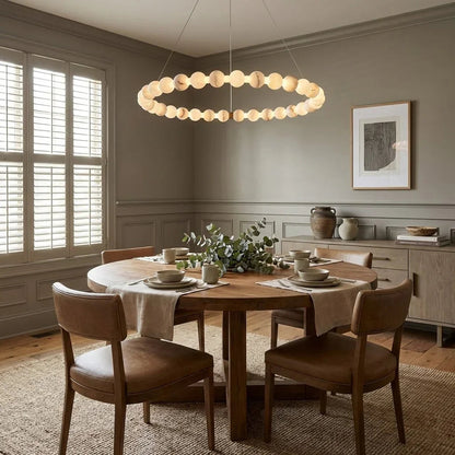 Alabaster Beaded Ring Chandelier