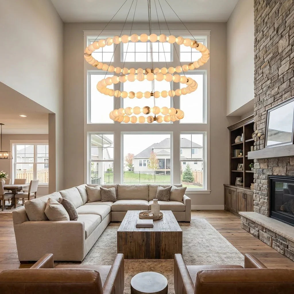 Alabaster Beaded Ring Chandelier