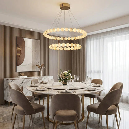 Alabaster Beaded Ring Chandelier