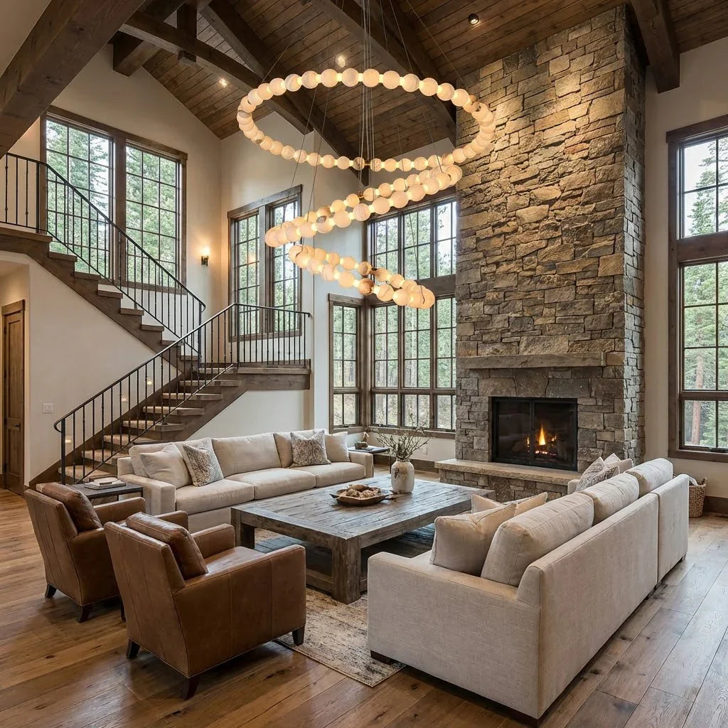 Alabaster Beaded Ring Chandelier