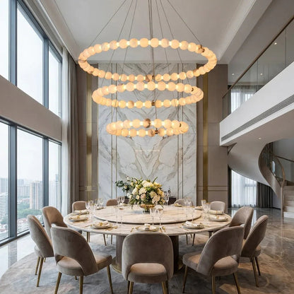 Alabaster Beaded Ring Chandelier