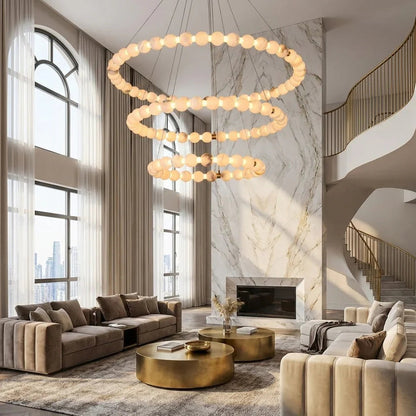 Alabaster Beaded Ring Chandelier